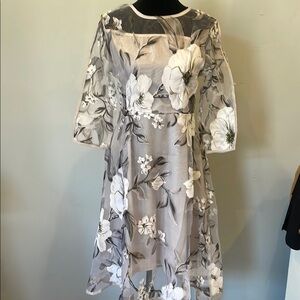 Elegant Floral Sheer Dress grey and white